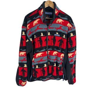 Banff Designs Polartec Fleece Jacket Red Black Pattern Full-Zip Men's Size XL